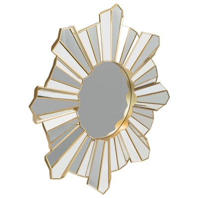  Northlight 25" Shiny Gold Sunburst Wave Glass Round Wall Mirror
