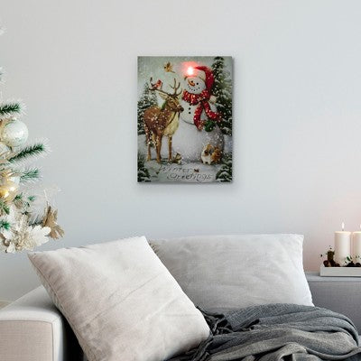  Northlight LED Lighted Snowman And Reindeer Christmas Canvas Wall Art 15.75" X 11.75"