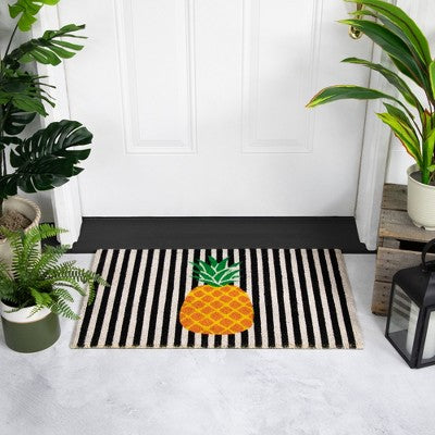  Northlight Ivory And Orange Pineapple Striped Natural Coir Outdoor Doormat 18" X 30"