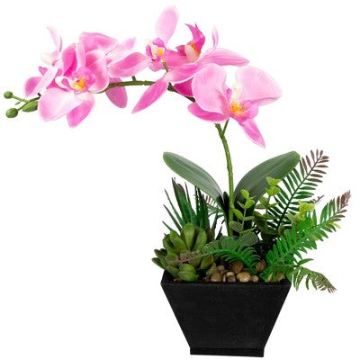  Northlight 13" Orchid With Succulent Artificial Potted Plant - Pink