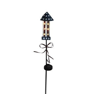  Northlight 40.5" White And Blue USA Stars Striped Rocket Solar Powered Metal Pathway Marker