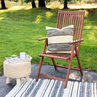  Northlight 20" Black And Cream Textured Block Handloom Woven Outdoor Square Throw Pillow