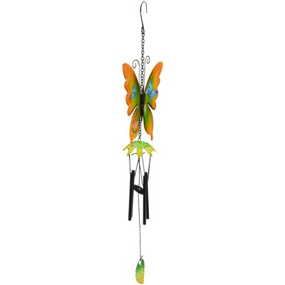  Northlight 15.75" Orange And Green Metal Butterfly Outdoor Garden Windchime