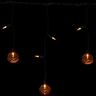  Northlight LED Lighted Pumpkin Halloween Curtain Icicle Lights - Orange - 5.25' Black Wire - 25ct