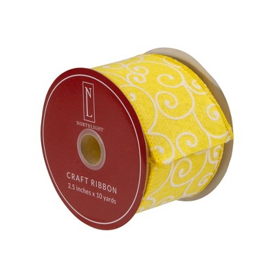  Northlight Yellow White Swirl Design Wired Craft Ribbon 7/8" X 10 Yards