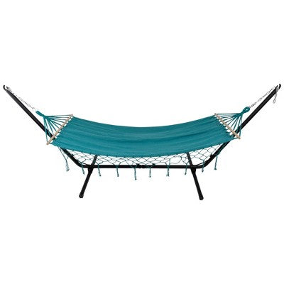  Northlight Hammock With Netted Fringe And Wooden Bars - 100" X 41" - Teal Green
