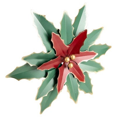  Northlight 14" Small Green And Red Metal Poinsettia Christmas Wall Hanging