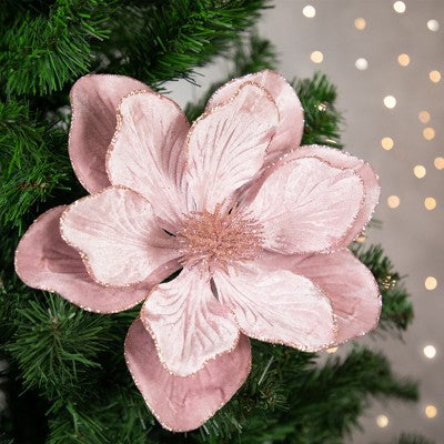  Northlight 23" Glittered Pink Magnolia Christmas Stem Spray