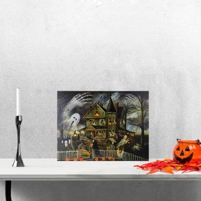  Northlight LED Lighted Creepy Haunted House Halloween Canvas Wall Art 12" X 15.75"