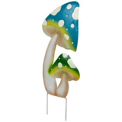  Northlight Double Spotted Mushrooms Outdoor Garden Stake - 16" - Blue And Green