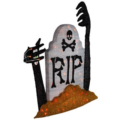  Northlight Lighted Tombstone Halloween Decoration - 31.5" - Black And Gray - Orange LED Lights