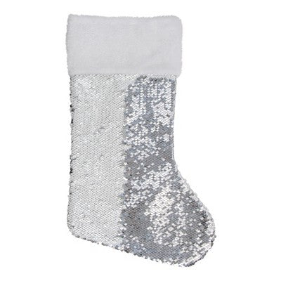  Northlight 19" White And Silver Sequin Christmas Stocking With White Faux Fur Cuff