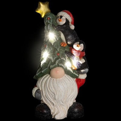  Northlight Lighted Gnome With Penguins Christmas Decoration -17" - Clear LED Lights