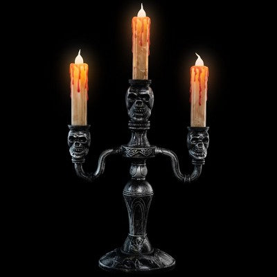  Northlight Antique-Style Skull Trio Flickering Halloween Candelabra - 13.75" - Amber Lights
