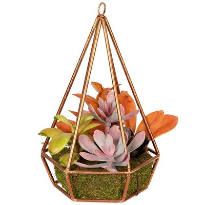  Northlight 9" Succulent Artificial Arrangement In Copper Wire Terrarium - Green/Brown