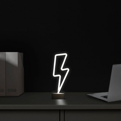  Northlight 11.5" Battery Operated Neon Style LED Lightening Bolt Table Light - White