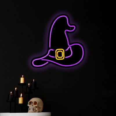  Northlight LED Witch Hat Neon Lighted Halloween Wall Or Window Decoration - 15" - Purple