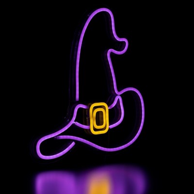  Northlight LED Witch Hat Neon Lighted Halloween Wall Or Window Decoration - 15" - Purple