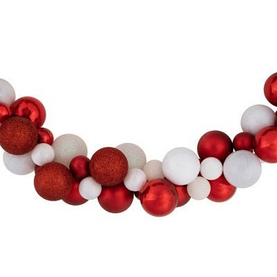  Northlight 6' Red And White 3-Finish Shatterproof Ball Christmas Garland
