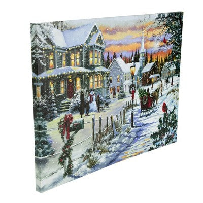  Northlight LED Lighted Fiber Optic Snowy Christmas Village Canvas Wall Art 11.75" X 15.75"