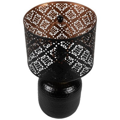  Northlight Round Iron Table Lamp With Laser-Cut Floral Shade - 19" - Black And Copper