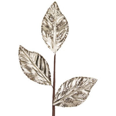  Northlight 25.5" Glittered Champagne Gold Leaves Christmas Spray