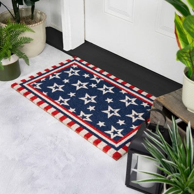  Northlight Blue And Red Americana Stars And Striped Border Coir Outdoor Doormat 18" X 30"