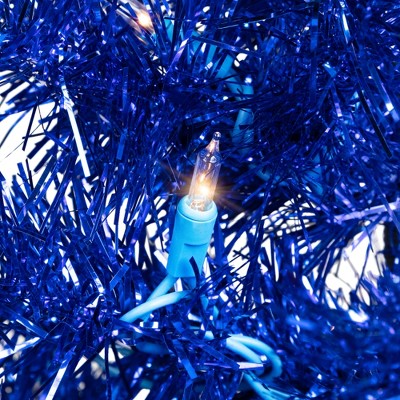  Northlight Pre-Lit Artificial Tinsel Christmas Tree - 3' - Blue - Clear Lights