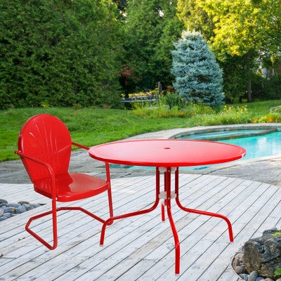  Northlight 39.25-Inch Outdoor Retro Metal Tulip Dining Table, Red