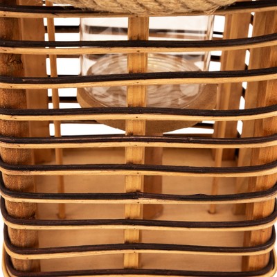  Northlight Rectangular Rattan Glass Candle Lantern With Jute Handle - 15.5"