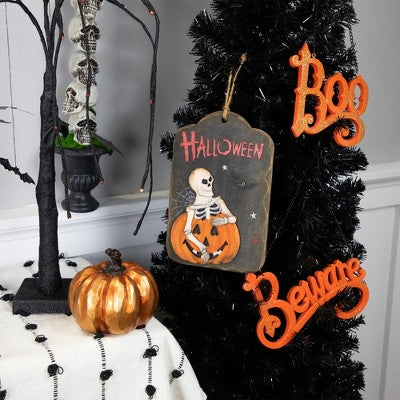  Northlight 9.75" Skeleton And Jack-O-Lantern Halloween Wall Sign