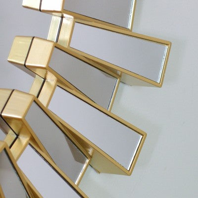  Northlight 25.5" Aztec Sunburst Matte Gold Round Wall Mirror