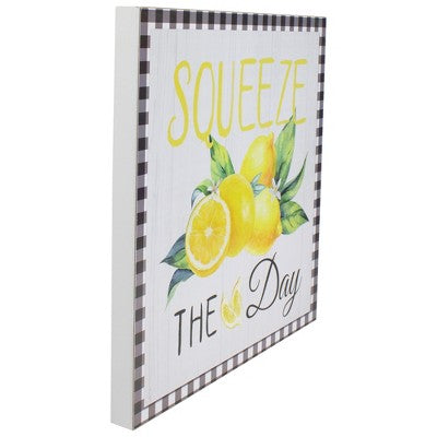  Northlight White And Black Gingham "Squeeze The Day" Decorative Lemon Wall Art 13.75"