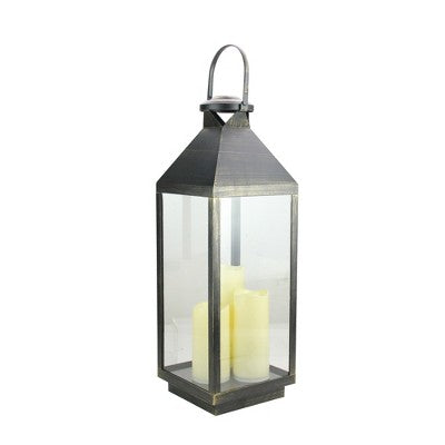  Northlight 24" Gold Brushed Black Candle Lantern With Flameless LED Candles