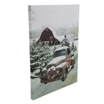  Northlight LED Lighted Fiber Optic Truck With Tree Christmas Canvas Wall Art 15.75" X 11.75"