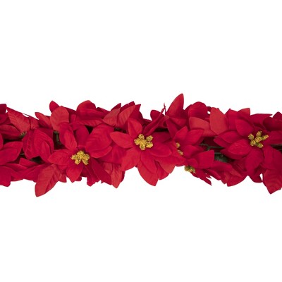  Northlight 6' X 3" Red Artificial Poinsettia Floral Christmas Garland - Unlit