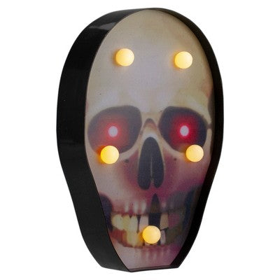  Northlight Lighted Skull Halloween Decoration - 7" - Warm White Lights - Black And Red