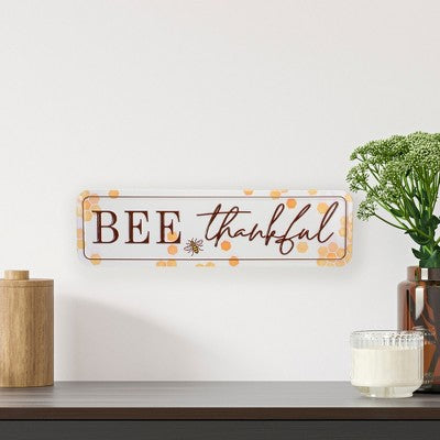  Northlight 20" White And Brown "BEE Thankful" Metal Sign With Honeycombs Wall Decor