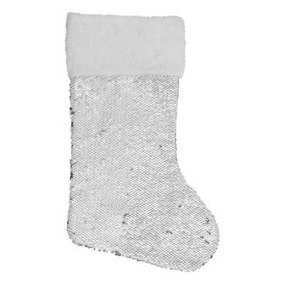  Northlight 19" White And Silver Sequin Christmas Stocking With White Faux Fur Cuff