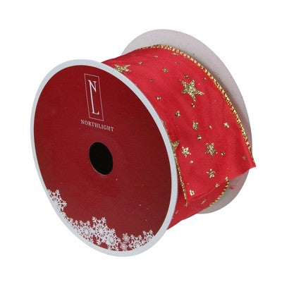  Northlight Glittering Red And Gold Stars Christmas Wired Craft Ribbon 2.5" X 16 Yards