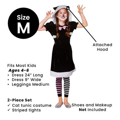  Northlight Black And White Girls Cat Children's Halloween Costume - Medium - 4-6 Years