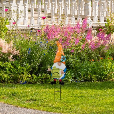  Northlight Welcome Friends Gnome Spring Outdoor Garden Stake - 22" - Orange