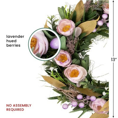  Northlight Artificial Mixed Floral And Greenery Spring Wreath - 13" - Purple
