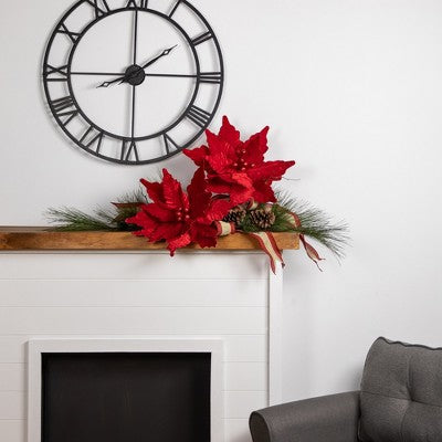 Northlight 24" Glittered Red Poinsettia Christmas Stem Spray