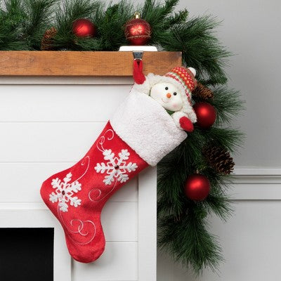  Northlight 20.5-Inch Red And White Velvet With White Snowflake Christmas Stocking