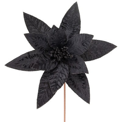  Northlight 25" Black Glittered Poinsettia Christmas Floral Stem Spray