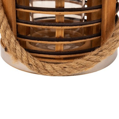  Northlight Rattan Glass Candle Lantern With Jute Handle - 7.5"