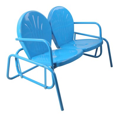  Northlight 2-Person Outdoor Retro Metal Tulip Double Glider Patio Chair, Turquoise Blue