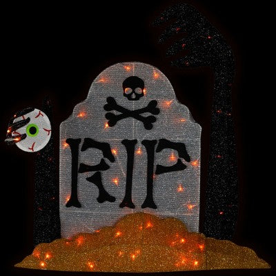  Northlight Lighted Tombstone Halloween Decoration - 31.5" - Black And Gray - Orange LED Lights
