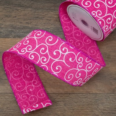  Northlight Pink And White Swirl Wired Spring Craft Ribbon 2.5" X 10 Yards